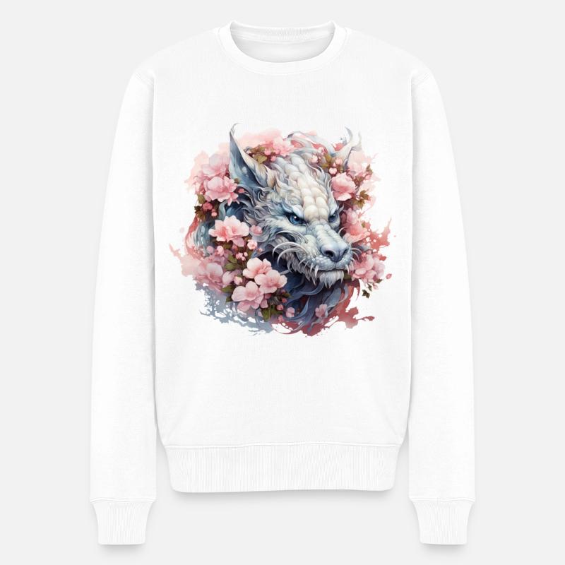 Chinesisches Jahr des Drachen Weißer Drache Blüten - Männer Premium Bio Pullover - Weiß