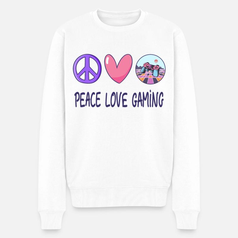 Frieden Liebe Gaming - Männer Premium Bio Pullover - Weiß