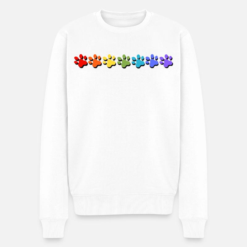 Empreinte de patte chien chat arc-en-ciel - Pull Premium bio Homme - blanc