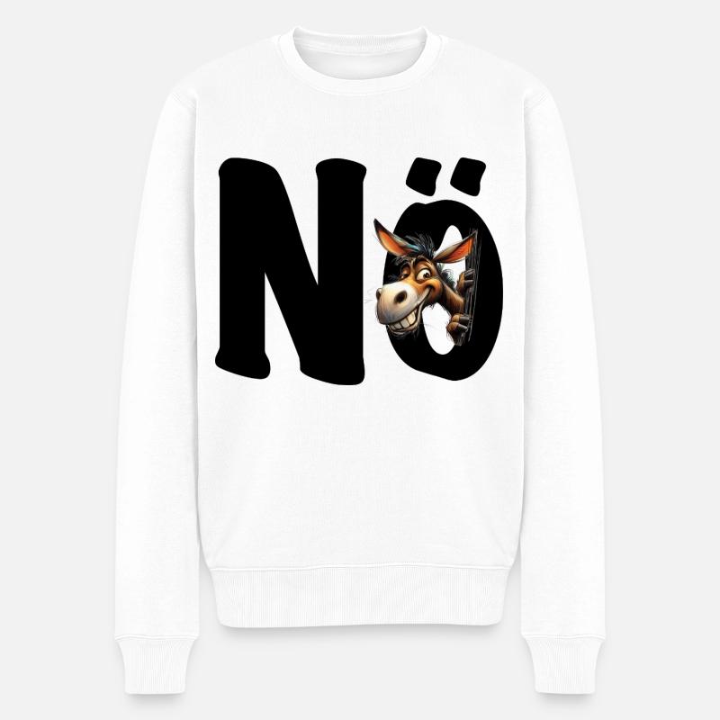 Nö - Nein - Nope - grinsender Esel Pferd - Männer Premium Bio Pullover - Weiß