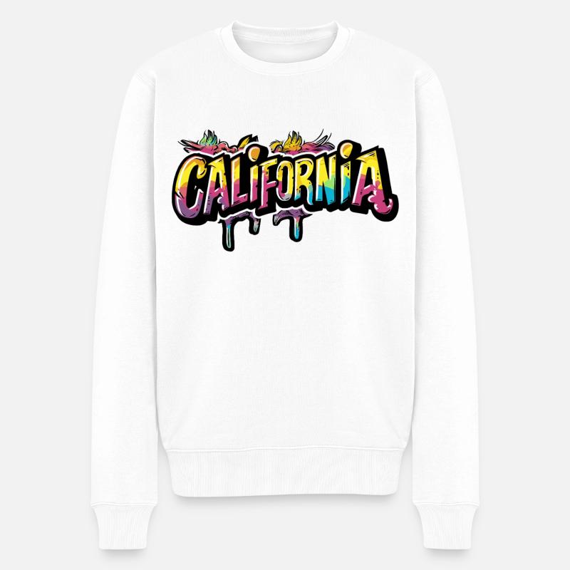 California summer vibes strand palmen - Männer Premium Bio Pullover - Weiß