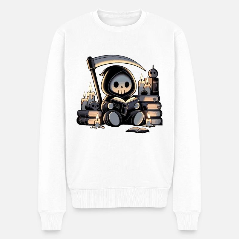 Niedlicher Sensenmann Buchliebhaber - Männer Premium Bio Pullover - Weiß