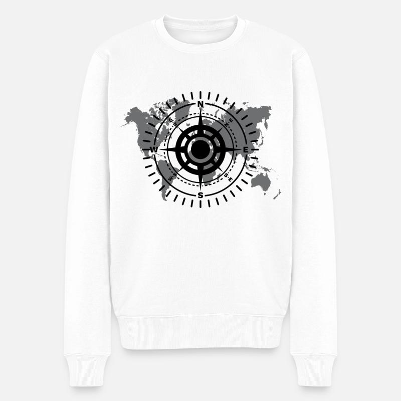 Carte du monde avec direction cardinale noir et blanc - Pull Premium bio Homme - blanc