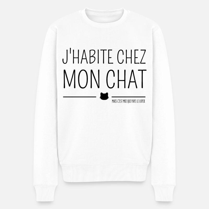 J'habite chez mon chat (mais...) - Pull Premium bio Homme - blanc