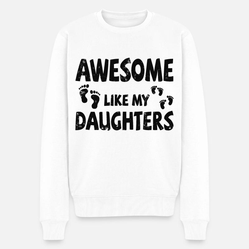 Awesome like my 2 daughters mit Fußabdrücken - Männer Premium Bio Pullover - Weiß