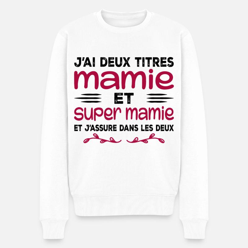 Ich habe zwei Titel: Oma und Super Oma, Geschenk, Oma - Männer Premium Bio Pullover - Weiß