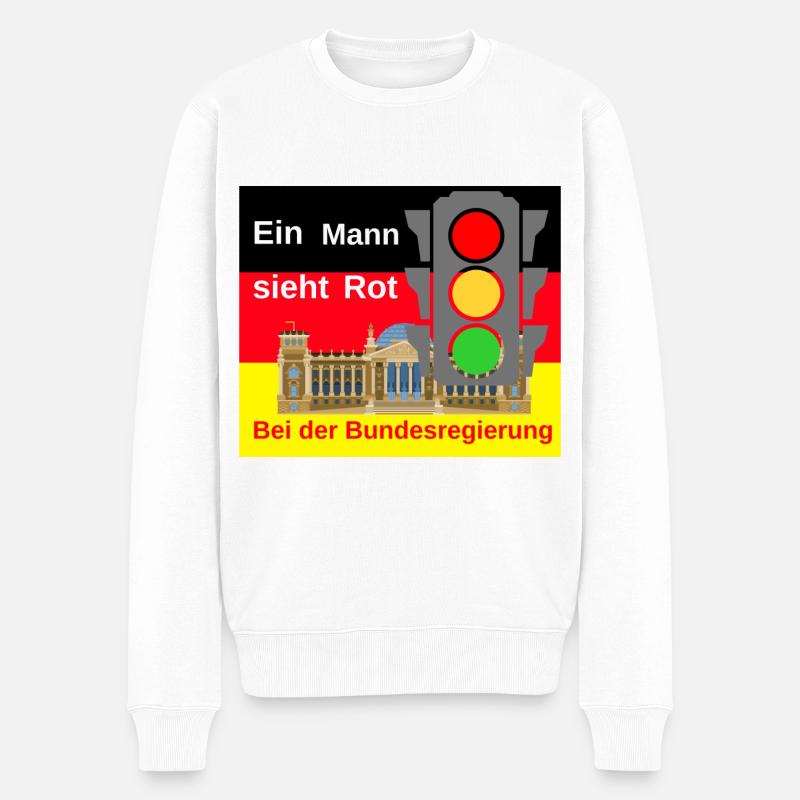 Ein Mann sieht Rot bei der Bundesregierung - Männer Premium Bio Pullover - Weiß