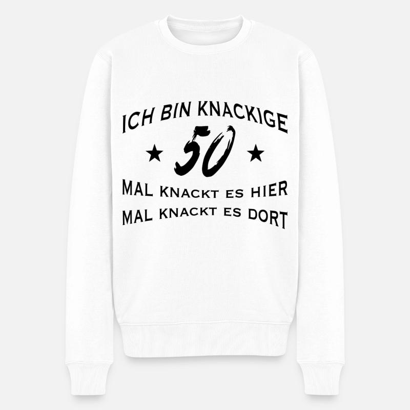 Spruch Sprüche 50 knackig Geburtstag Geschenkidee - Männer Premium Bio Pullover - Weiß