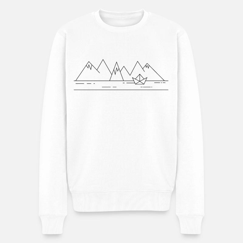 Papierschiff mit Bergen - Männer Premium Bio Pullover - Weiß