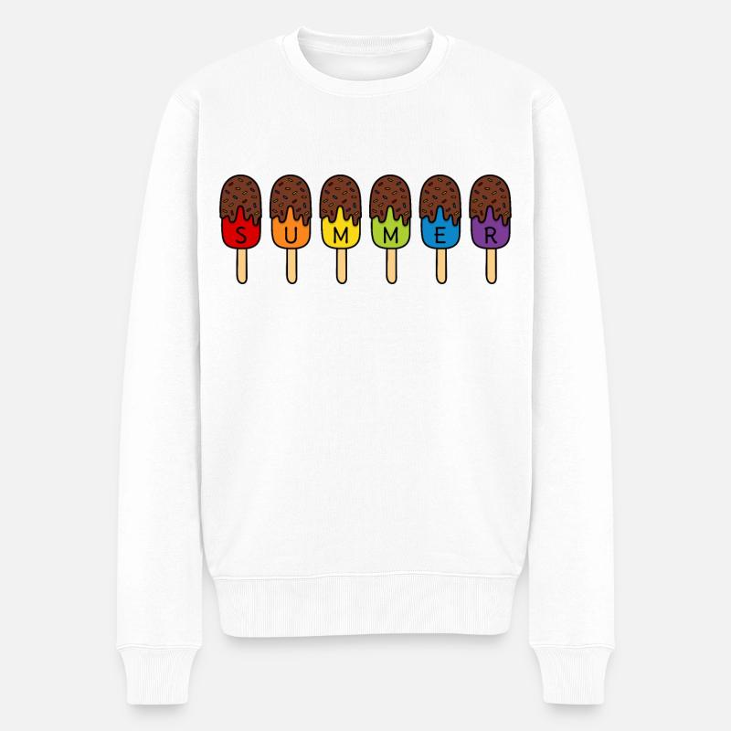 SUMMER SCHOKO EIS ESSEN REGENBOGEN BUNT SOMMER EIS - Männer Premium Bio Pullover - Weiß