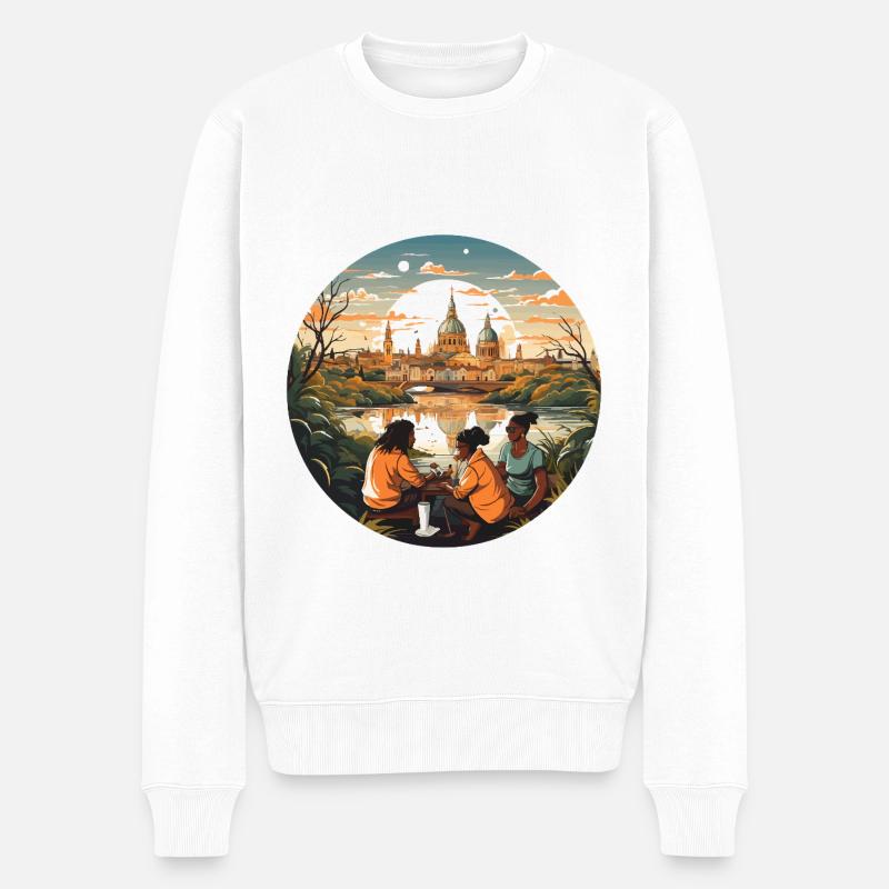Der urbane Abenteurer - Männer Premium Bio Pullover - Weiß