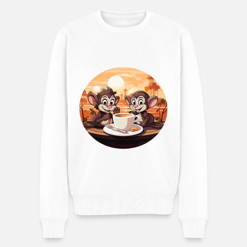 Affe Brew Kaffee Kunstdruck - Männer Premium Bio Pullover - Weiß