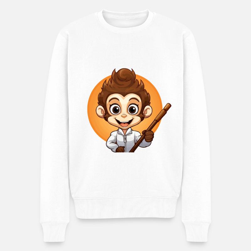 Affe Selfie-Stick - Männer Premium Bio Pullover - Weiß