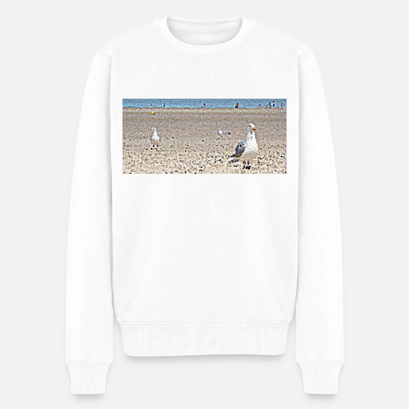Möwen am Strand - Männer Premium Bio Pullover - Weiß