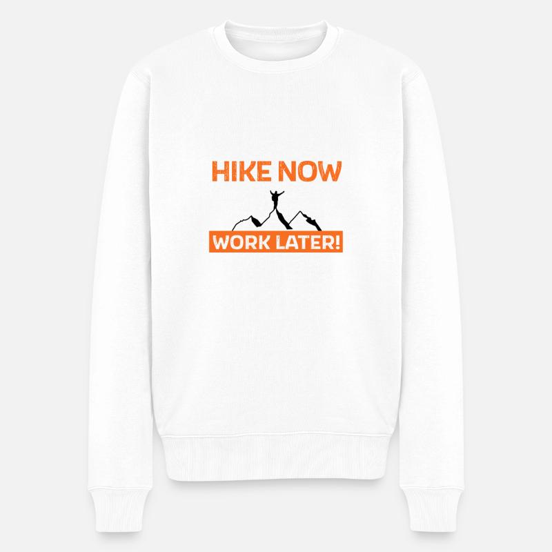Hike now - work later - Männer Premium Bio Pullover - Weiß