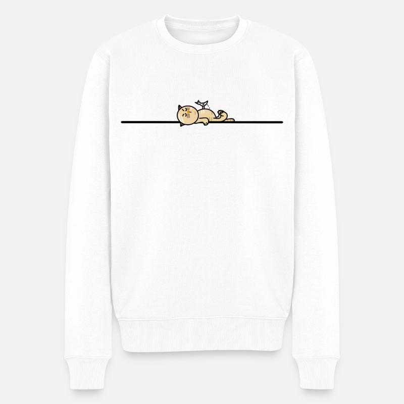 Lustige Katze mit Möwe - Männer Premium Bio Pullover - Weiß