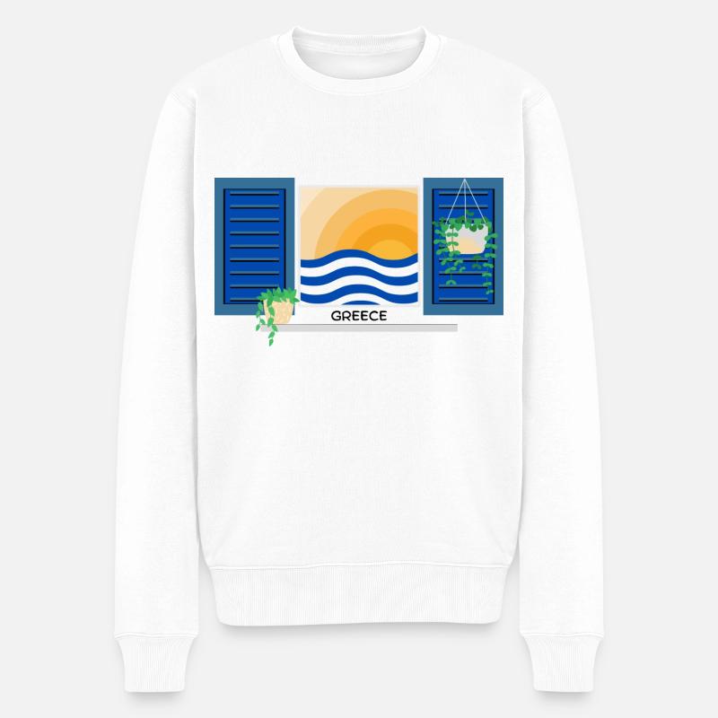 Griechenland Sommermotiv - Männer Premium Bio Pullover - Weiß
