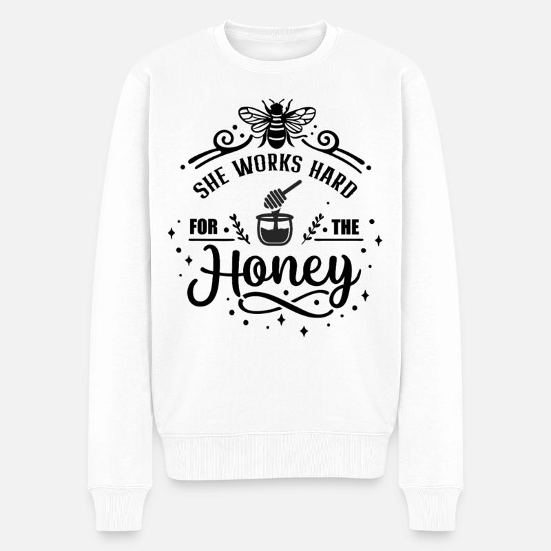 She works hard for the Honey hard working Bee - Männer Premium Bio Pullover - Weiß