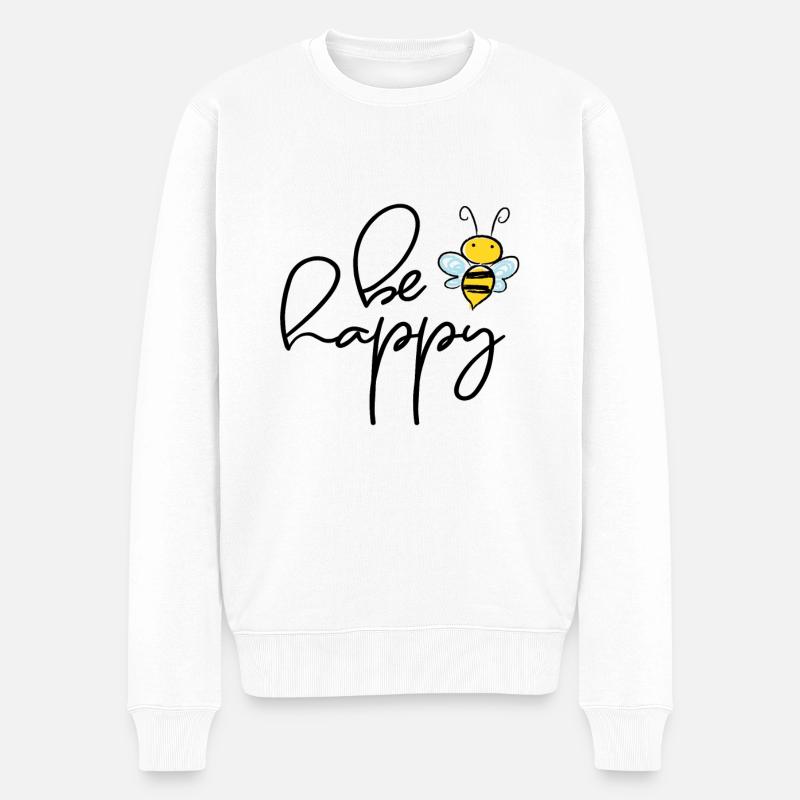 Be Happy - Männer Premium Bio Pullover - Weiß