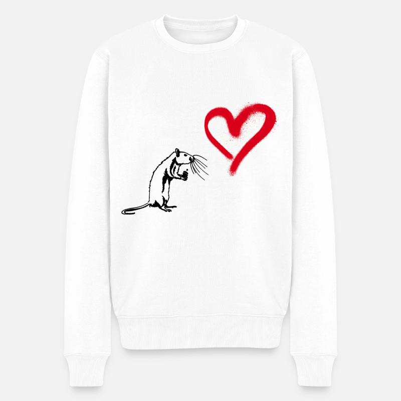 Graffiti Herz Street Art Ratte - Männer Premium Bio Pullover - Weiß