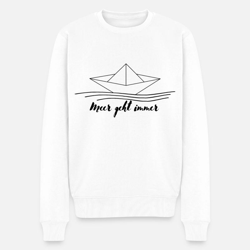 Papier Boot Origami mit Spruch und Meer - Männer Premium Bio Pullover - Weiß
