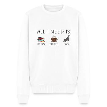 Bücher, Kaffe und Katzen - Männer Premium Bio Pullover - Weiß - Vorne - Thijin (182cm)