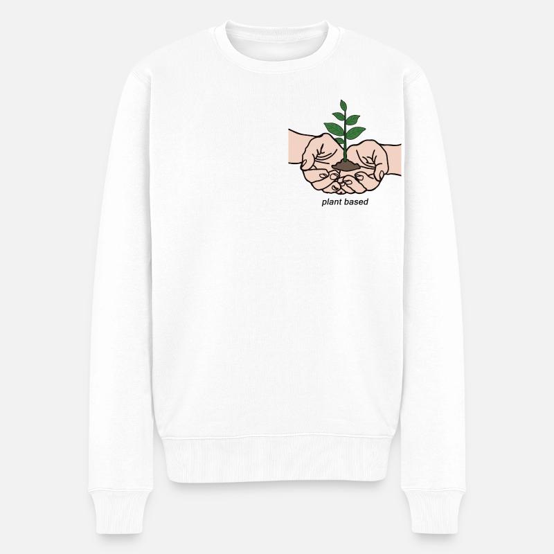 Mains avec plante - plant based - Pull Premium bio Homme - blanc
