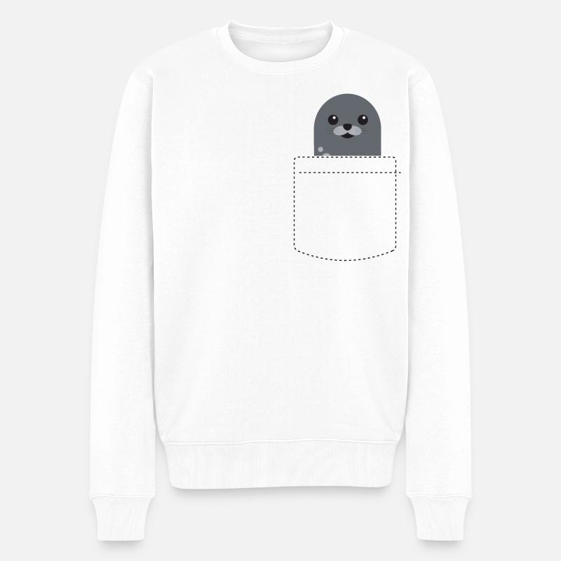 Poches scellées poche poitrine douce - Pull Premium bio Homme - blanc