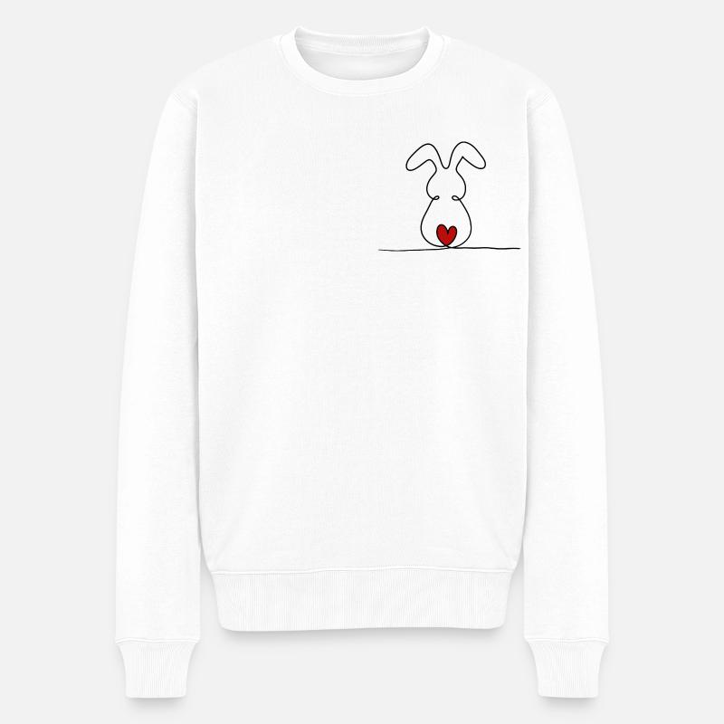 One-Line-Hase mit rotem Schwänzchen - Männer Premium Bio Pullover - Weiß