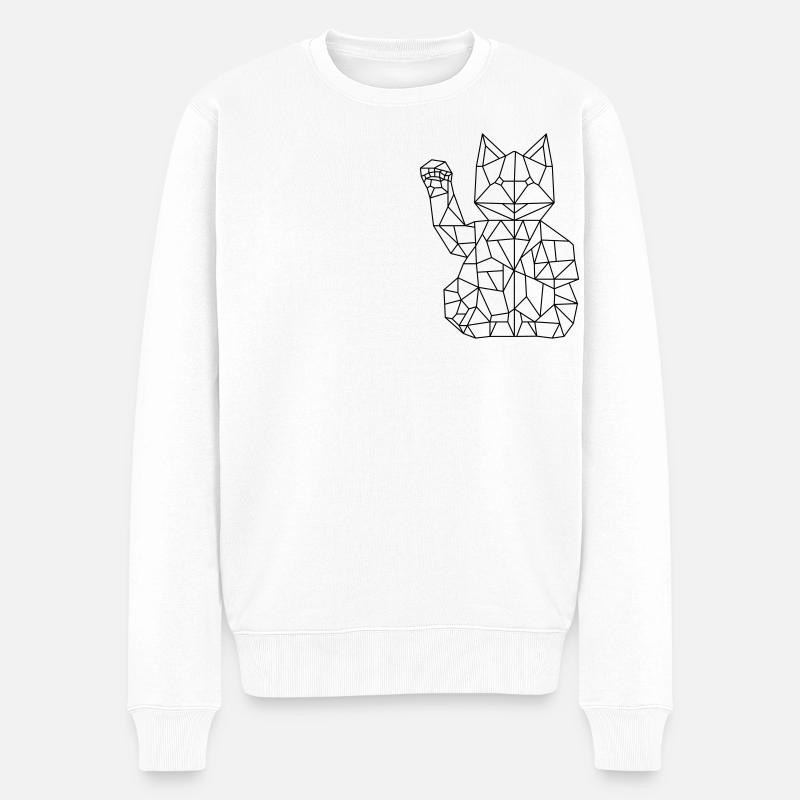Chat de fortune Maneki-neko Polygone - Pull Premium bio Homme - blanc