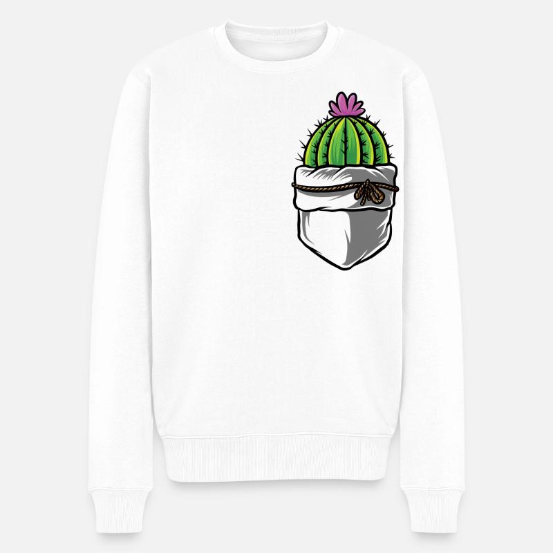 Cactus avec fleur rose dans la poche de votre poitrine - Pull Premium bio Homme - blanc