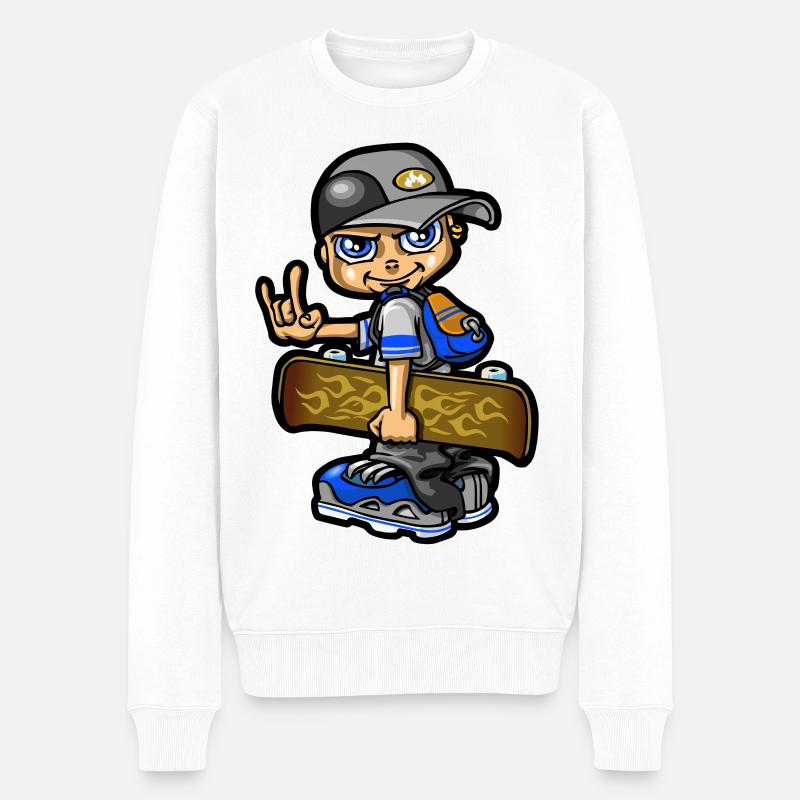 Garçon porte son skateboard - Pull Premium bio Homme - blanc