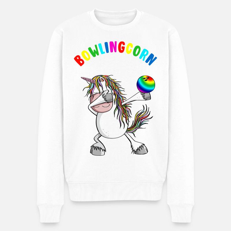 Bowlingcorn - Dabbing Einhorn Beim Bowling - Dab - Männer Premium Bio Pullover - Weiß