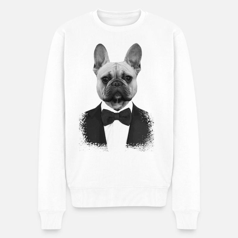 Bouledogue en Smoking Élégant - Pull Premium bio Homme - blanc