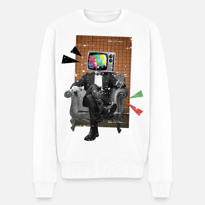 Retro TV - Männer Premium Bio Pullover - Weiß