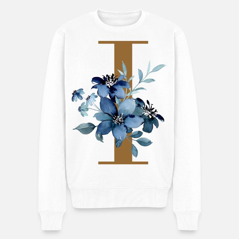 Florales I – Goldener Buchstabe mit Blüten - Männer Premium Bio Pullover - Weiß