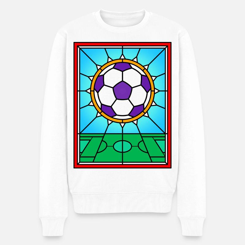 Buntglas Fußball Fenster Design - Männer Premium Bio Pullover - Weiß