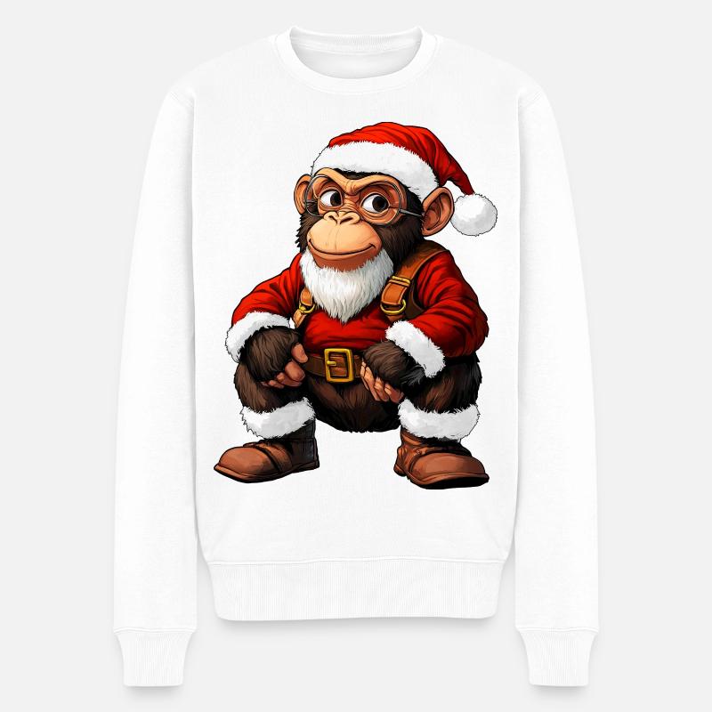 Affe Weihnachten - Männer Premium Bio Pullover - Weiß