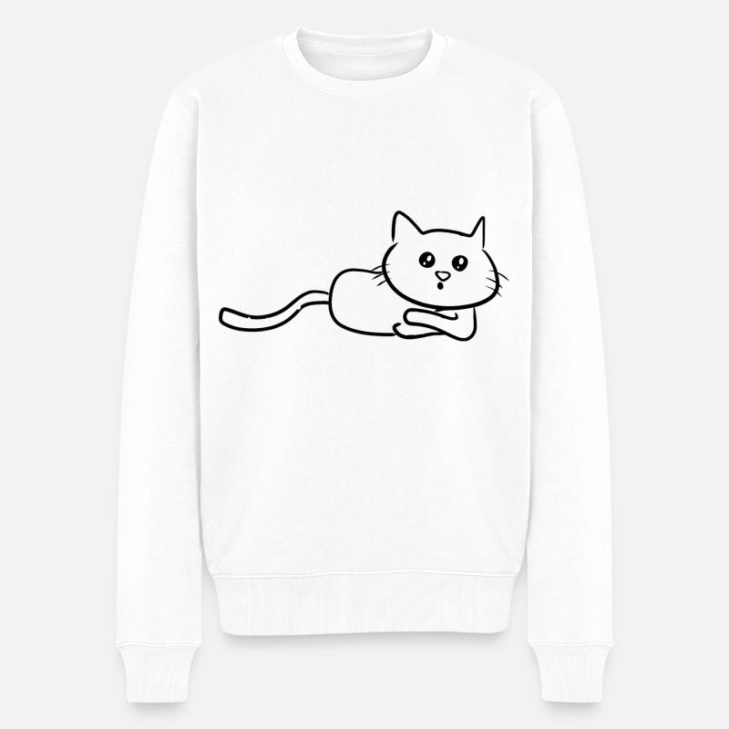 Chat dessin animé mignon mensonge - Pull Premium bio Homme - blanc