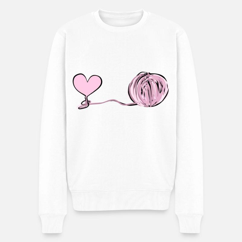 Herz Symbol Wolle pink linie liebe - Männer Premium Bio Pullover - Weiß
