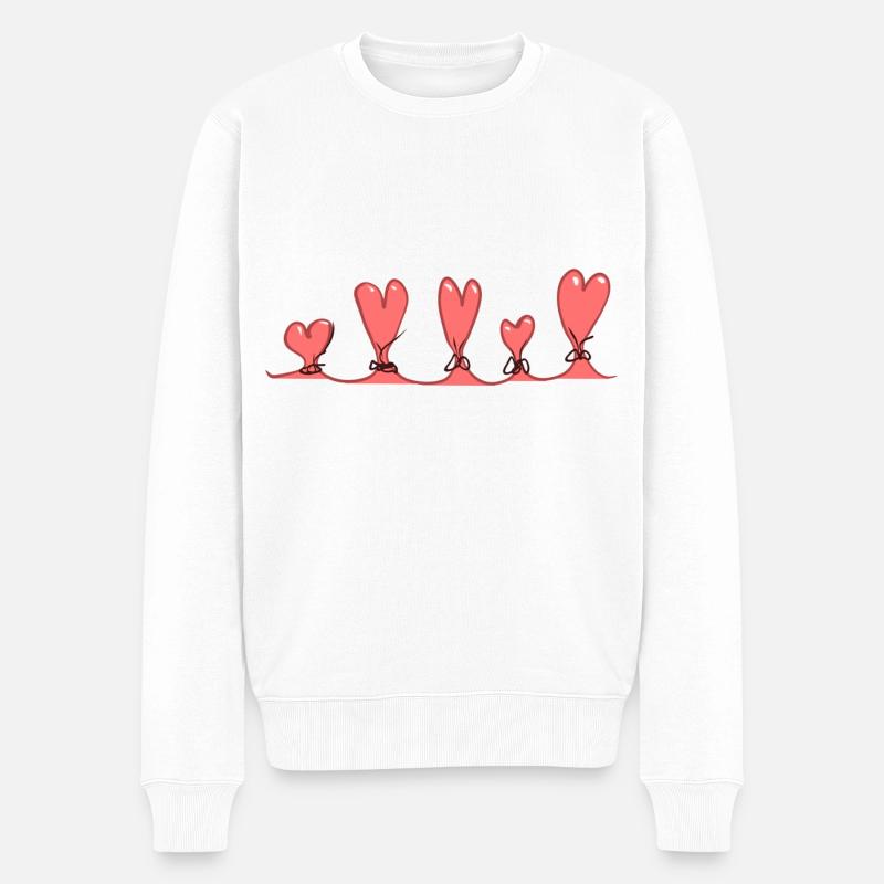 schleife linie herzen rot - Männer Premium Bio Pullover - Weiß