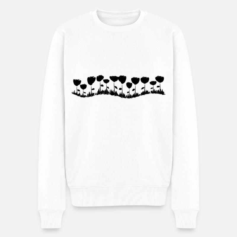 blumen linie welle blume - Männer Premium Bio Pullover - Weiß