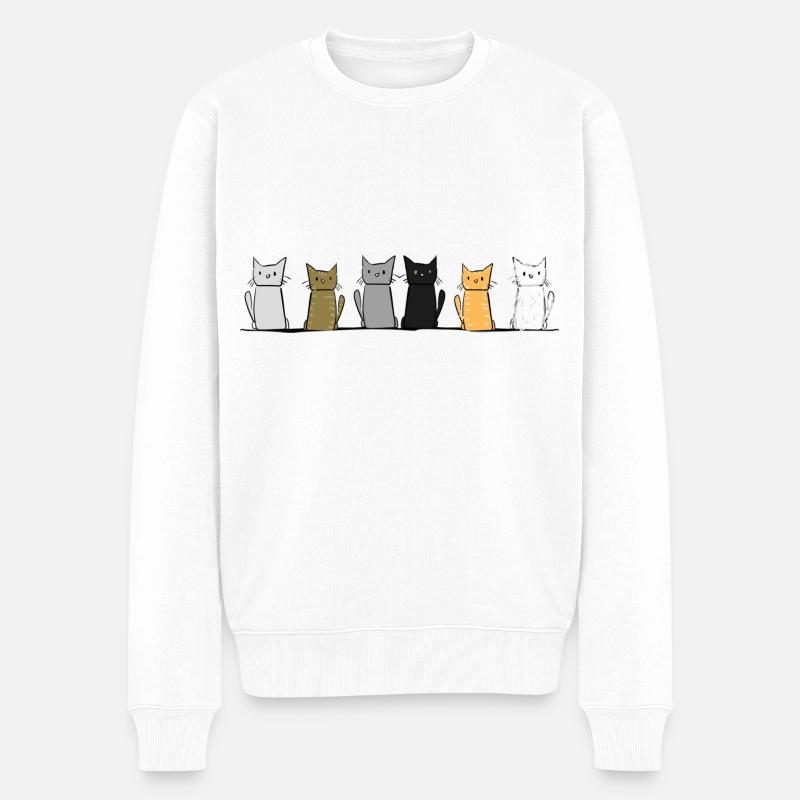 Katzen Tiere linie Tier Katze Haustier - Männer Premium Bio Pullover - Weiß