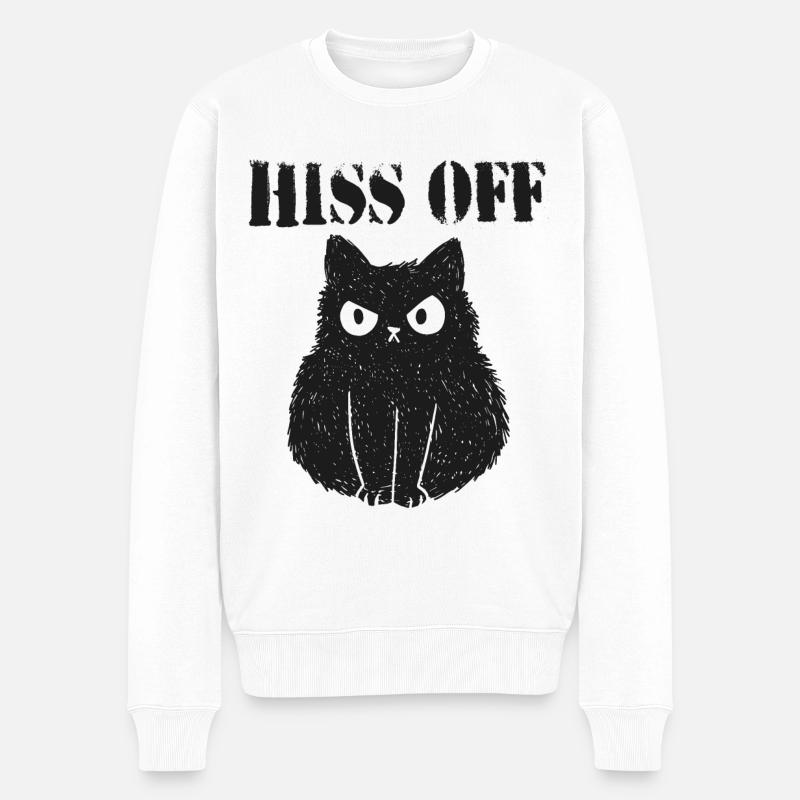 Sifflement, chat noir en colère - Pull Premium bio Homme - blanc
