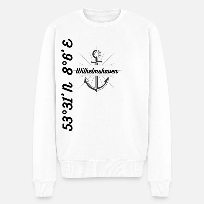Wilhelmshaven Koordinaten Maritime Mode - Männer Premium Bio Pullover - Weiß