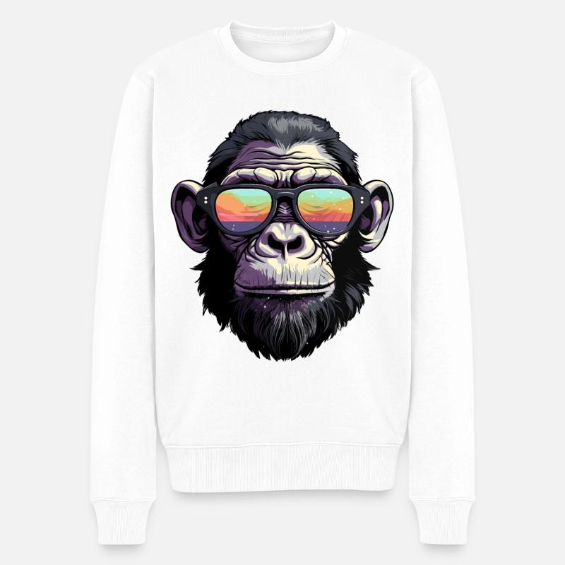 Chimpanzé avec lunettes de soleil - Pull Premium bio Homme - blanc