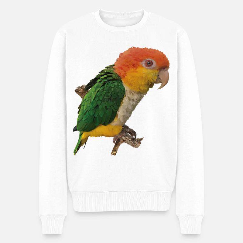 Der orangeköpfige Caique - Männer Premium Bio Pullover - Weiß