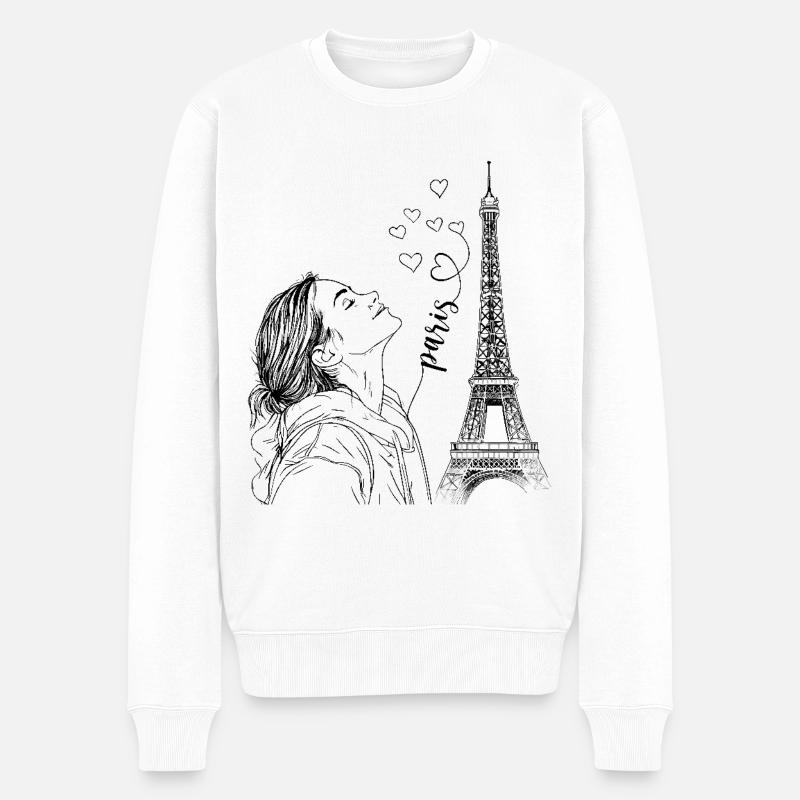 Paris Eiffelturm Frankreich Frau Herzen Line Art - Männer Premium Bio Pullover - Weiß