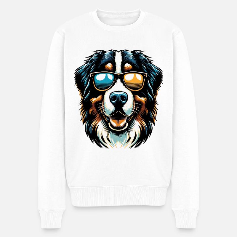 Berner Sennenhund mir Sonnenbrille - Männer Premium Bio Pullover - Weiß