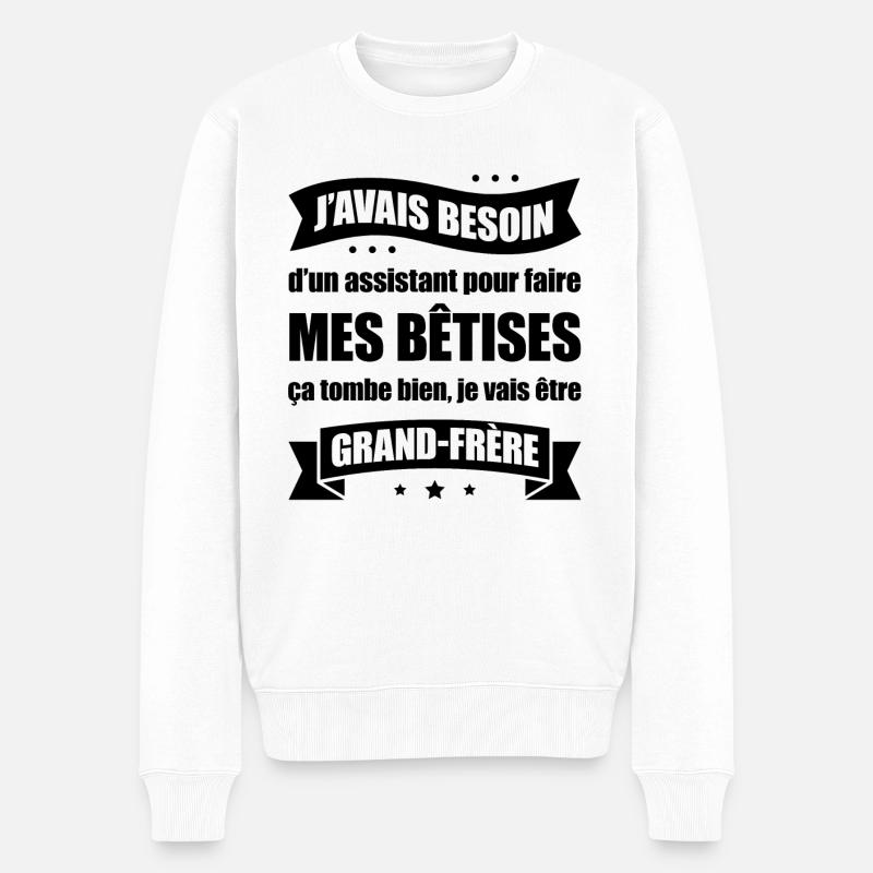 JE VAIS ÊTRE GRAND-FRÈRE - Pull Premium bio Homme - blanc